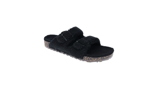 Dockers 2 Buckle Sherpa Slippers Black