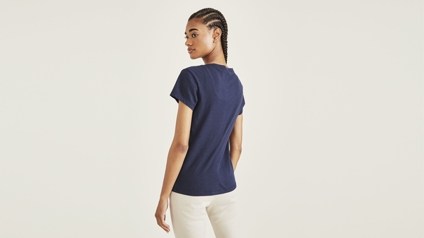Dockers Favorite V-Neck Tee Shirt Slim Fit Blue