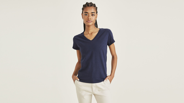 Dockers Favorite V-Neck Tee Shirt Slim Fit Blue