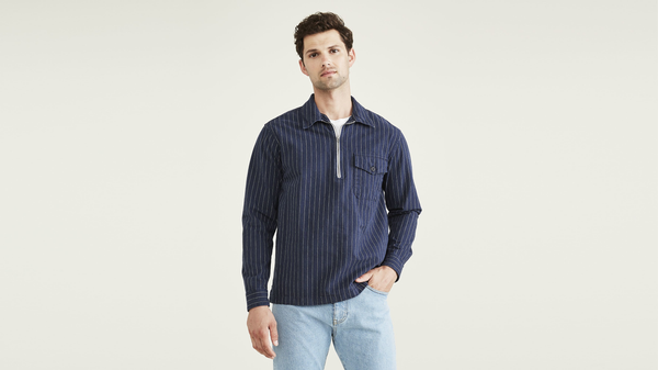 Dockers Half Zip Popover Shirt Relaxed Fit Blue