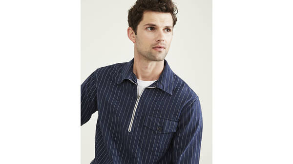 Dockers Half Zip Popover Shirt Relaxed Fit Blue