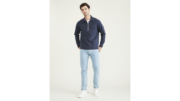 Dockers Half Zip Popover Shirt Relaxed Fit Blue