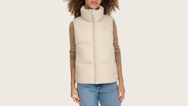 Dockers Hooded Matte Bubble Puffer Vest Khaki