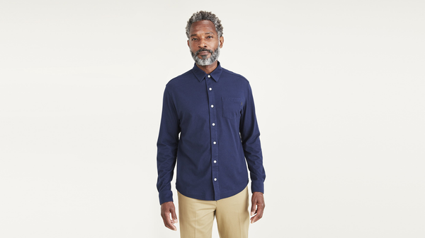 Dockers Knit Button-Up Shirt Regular Fit Blue