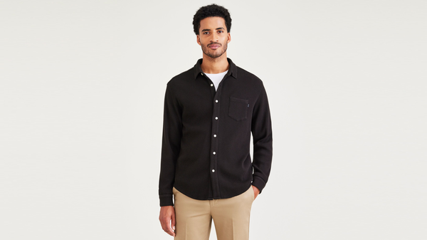 Dockers Knit Button-Up Shirt Regular Fit Brown