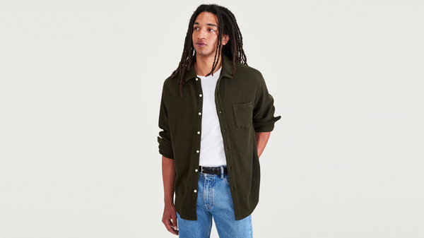 Dockers Knit Button-Up Shirt Regular Fit Green