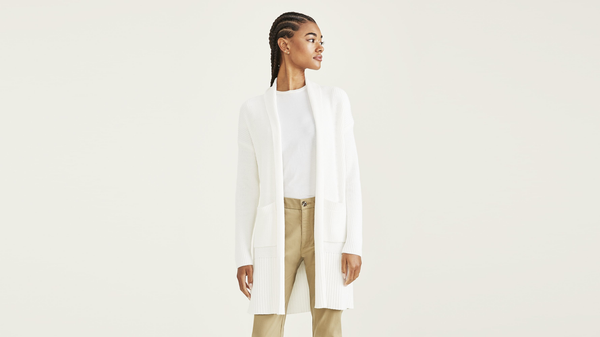 Dockers Long Cardigan Sweater Relaxed Fit White