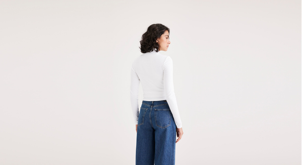 Dockers Mock Neck Crop Top Slim Fit Lucent White