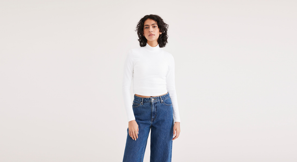 Dockers Mock Neck Crop Top Slim Fit Lucent White