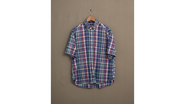 Dockers Navy Plaid Shirt - M Blue