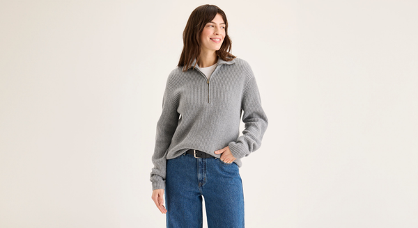 Dockers Quarter Zip Sweater Regular Fit Grey