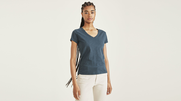 Dockers V-Neck Tee Shirt Slim Fit Green