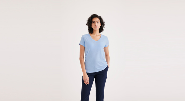 Dockers V-Neck Tee Shirt Slim Fit Placid Blue
