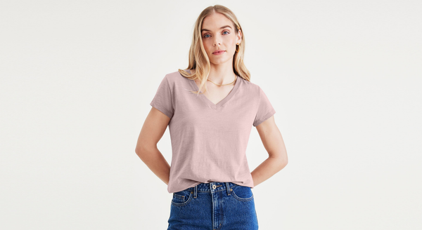 Dockers V-Neck Tee Shirt Slim Fit Purple Dove