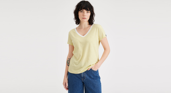 Dockers V-Neck Tee Shirt Slim Fit Yellow