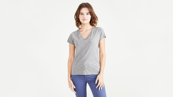 Dockers Favorite V-Neck Tee Shirt Slim Fit Heather Grey