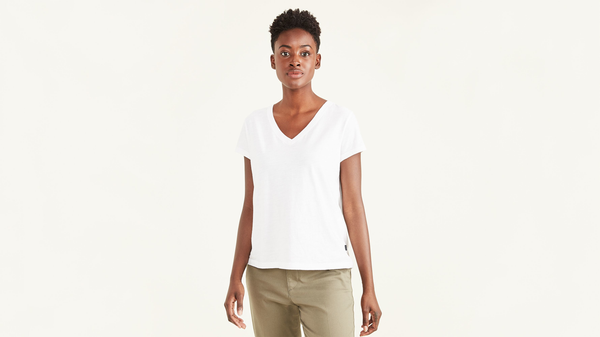 Dockers Favorite V-Neck Tee Shirt Slim Fit Lucent White