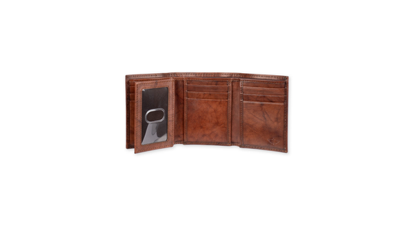 Dockers Leather RFID X-Cap Trifold Wallet With Zipper Brown