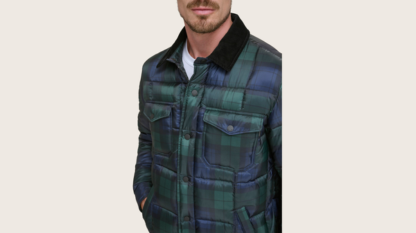 Dockers Midweight Box Quilted Jacket Forest Green Plaid Houndstooth