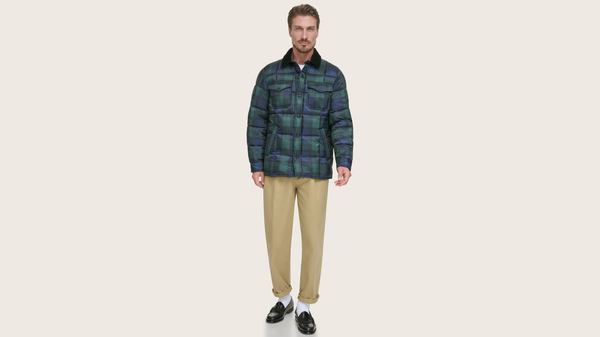 Dockers Midweight Box Quilted Jacket Forest Green Plaid Houndstooth