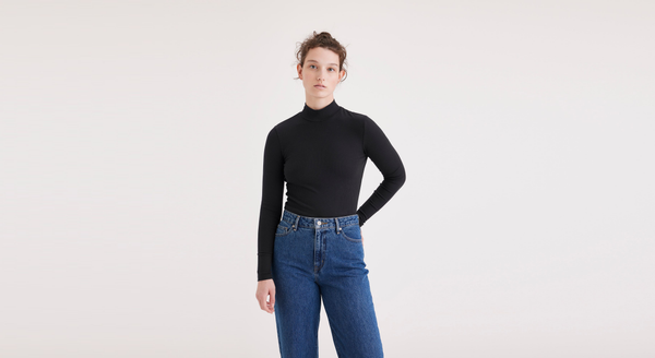 Dockers Mock Neck Crop Top Slim Fit Beautiful Black