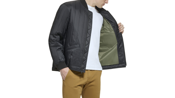 Dockers Recycled Nylon Channel Quilted Bomber Jacket Black