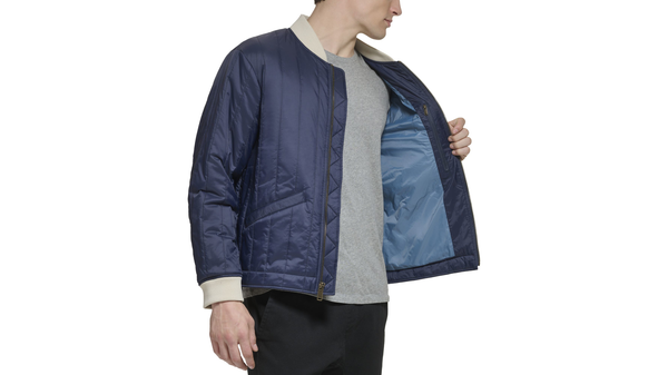 Dockers Recycled Nylon Channel Quilted Bomber Jacket Blue