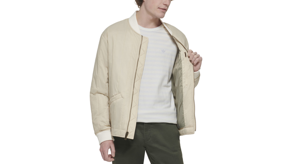 Dockers Recycled Nylon Channel Quilted Bomber Jacket Sahara Khaki