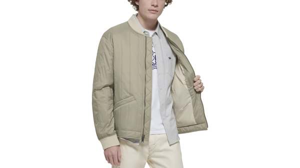 Dockers Recycled Nylon Channel Quilted Bomber Jacket Silver