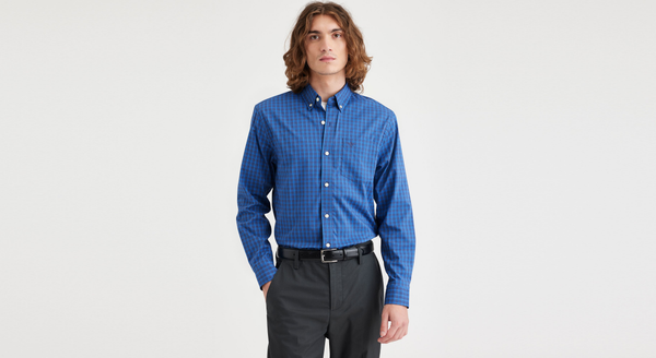 Dockers Signature Comfort Flex Shirt Classic Fit Chuparosa Ceramic Blue