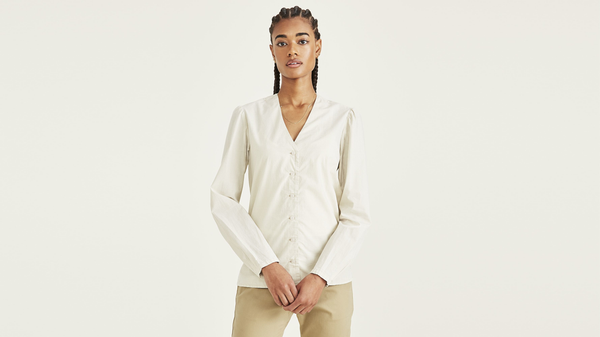 Dockers Woven V-Neck Shirt Regular Fit Grove Sahara Khaki