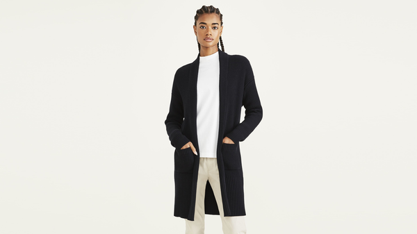 Dockers Long Cardigan Sweater Relaxed Fit Beautiful Black